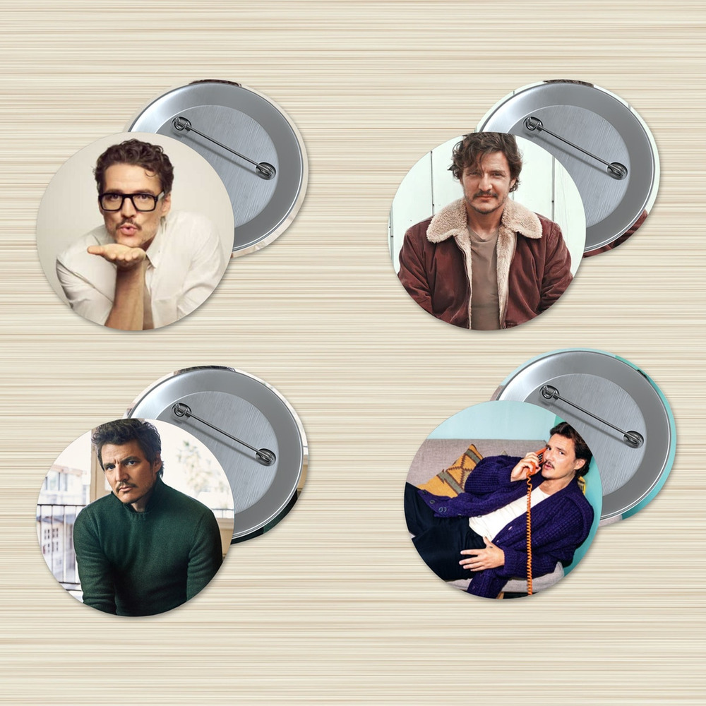Pedro Pascal Actor 1.5 inch Pinback Button 4 Pack Mandalorian Stocking Stuffer